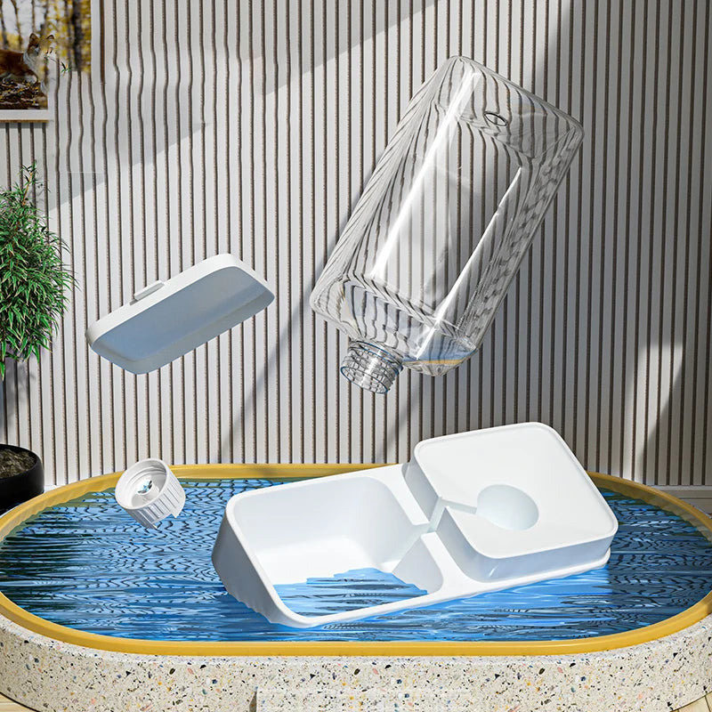 Dog Feeder Automatic Feeding Water & Food Bowl Transparent